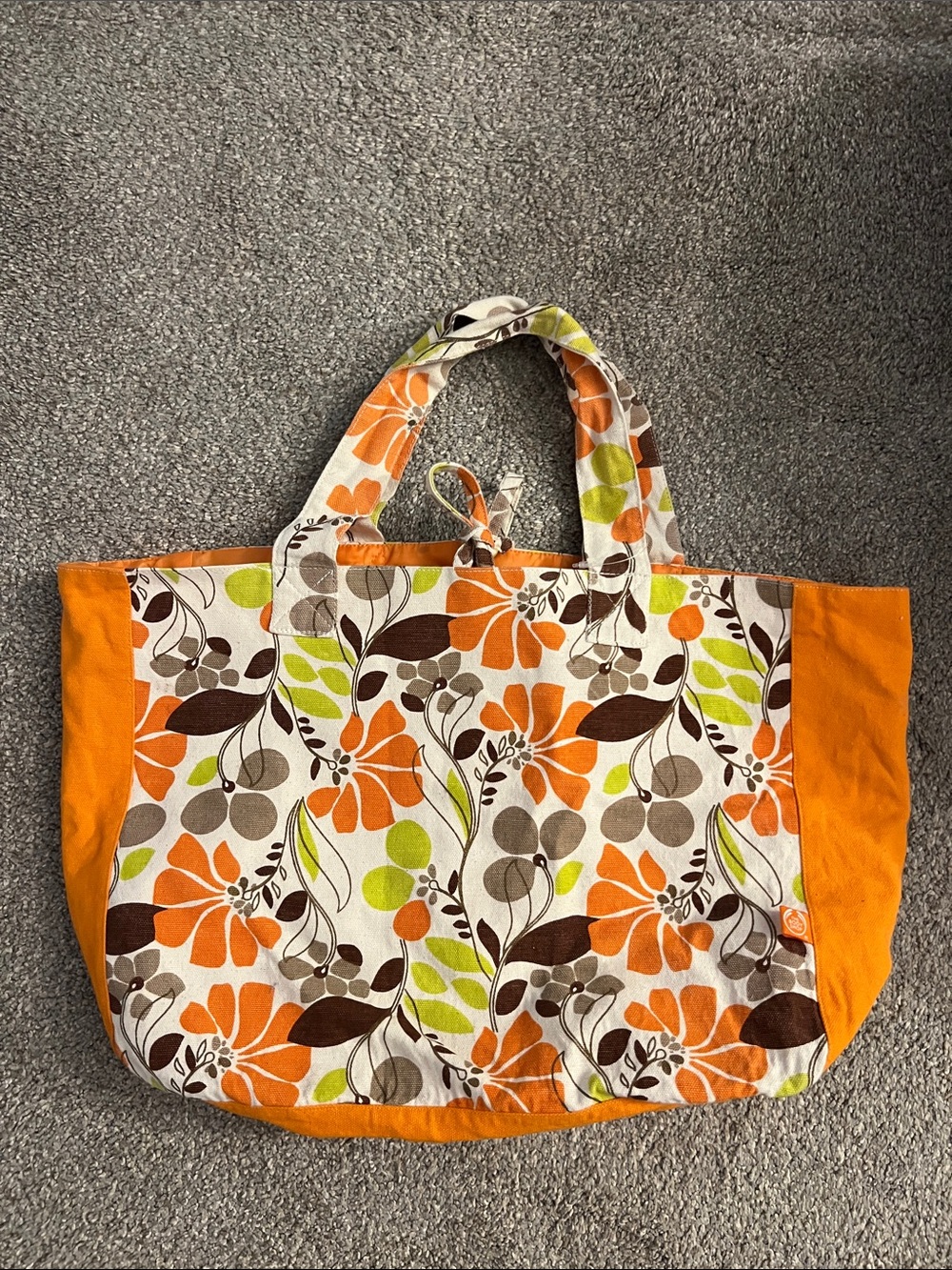 The Body Shop - Floral Canvas Tote Bag in Orange and Brown